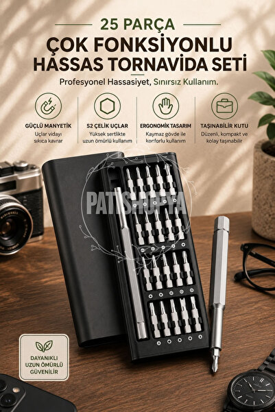 PATİSHOPYA 25 Parça Hassas Tornavida Seti Manyetik Uçlu S2 Çelik Telefon Saat...
