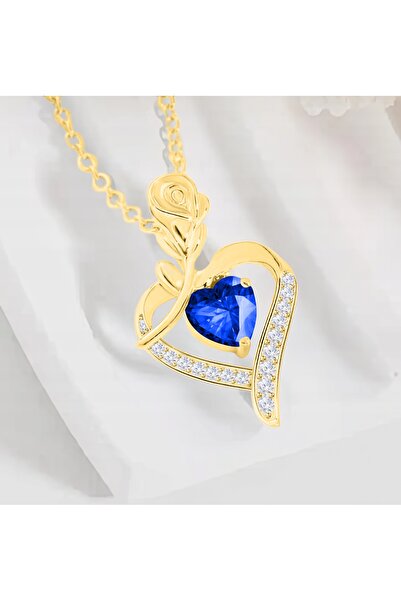 Larezo Colier Din Argint 925 Placat Cu Aur, Pandantiv Inima Cu Trandafir Floa...