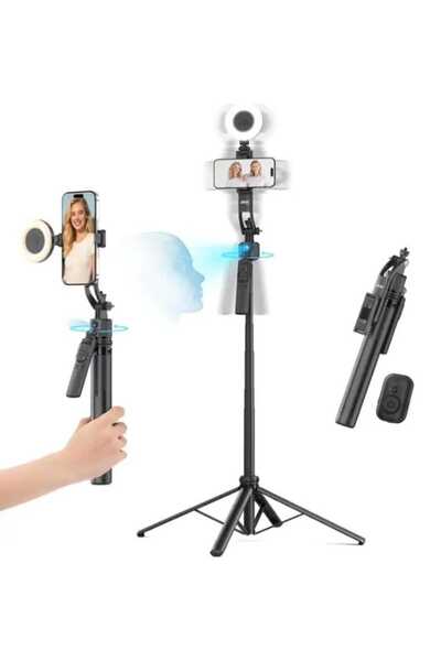 Asfal AI Destekli Akıllı Yüz Takipli Selfie Çubuğu 180 cm Tripod, Çift Işıklı...