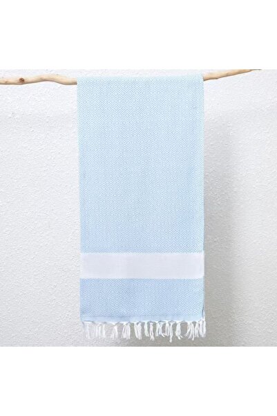 KMT Turkish Beach Towel Peshtemal Light Blue with Diamonds and Fringes, Dimen...