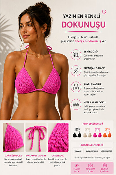 Hanori Accessory – El Örgüsü Bikini Üstü | Fuchsia Glow 💖