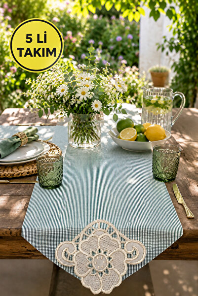 Lurji 5-dijelni plavi gingham stolni set i set za posluživanje kafe – Elegant...