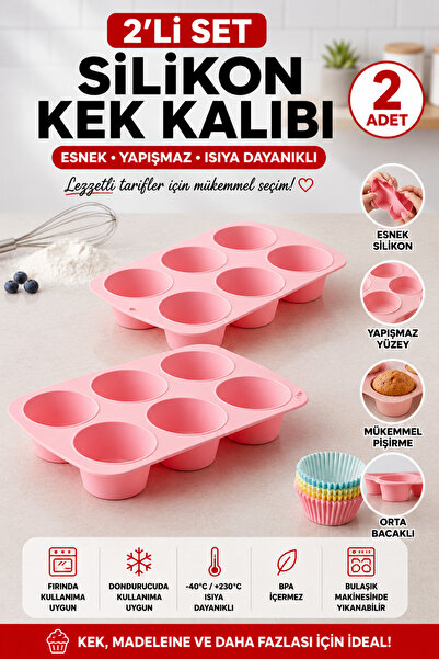 Stork 2 Adet 6'lı Silikon Muffin ve Cupcake Kalıbı - Yapışmaz Tek Parça Esnek...
