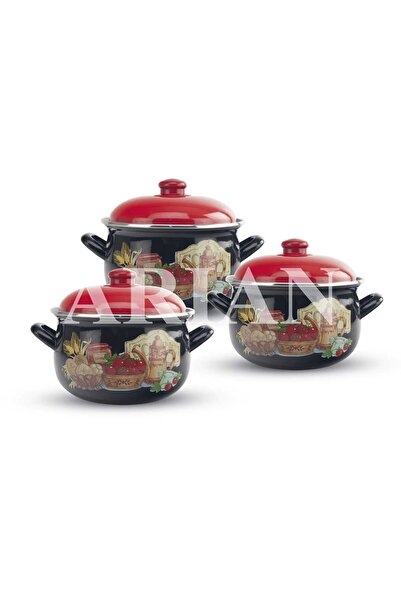 Arian Top Bottom Set of 3 enamel pots with Arian lid, capacity 3.8L, 4.8L, 6....