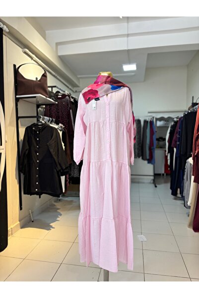 Butik Pembe Çilek Kumaş Elbise 1(38/44) 2(46/52)
