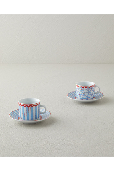 English Home Flint Porselen 4 Parça 2 Kişilik Kahve Fincan Takımı 80 ml Mavi-...