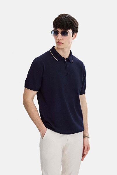 Back And Bond Navy Blue Regular Fit Knitted Sweater