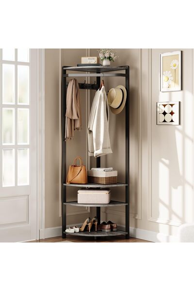 Garvee Hall Tree, Corner Coat Rack with 4 Storage Shelves Clothes Rack with 6...