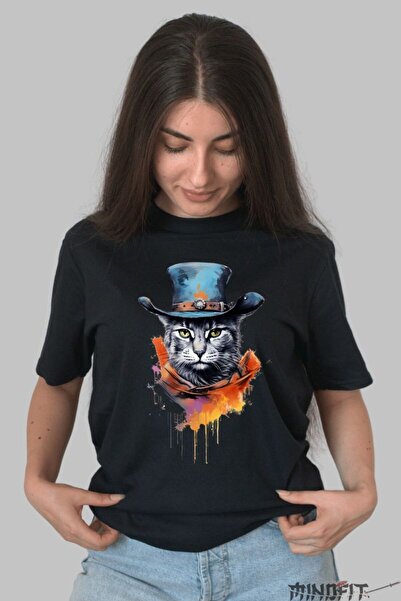 GILDAN Tricou Pisica Cu Palarie Albastra