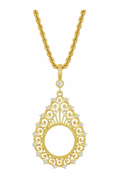 Vipfoni Zircon Stone Half Gold Frame Necklace and Rope Chain for Wearing 60 c...