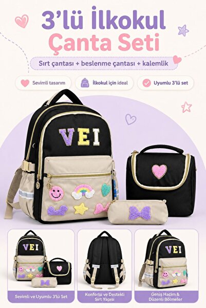 GALB LEATHER GALB Μαύρο TR3 Σετ τσάντας δημοτικού σχολείου 3 τεμαχίων για κορ...