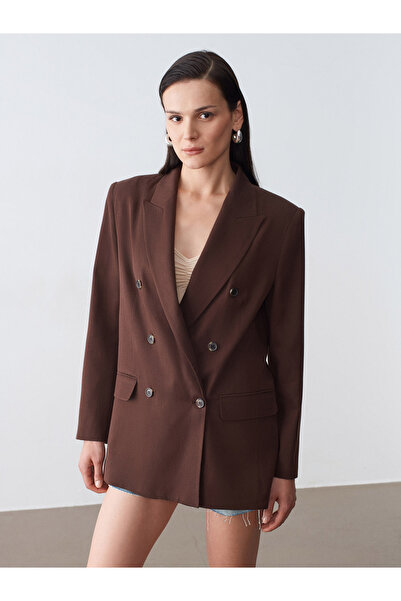 Dilvin 60804 %100 Lyocell Blazer Ceket-Kahve