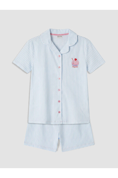 LC Waikiki Vizyon New Season Shirt Collar Girls' Shorts Pajama Set