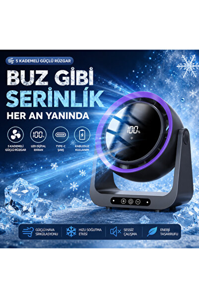 TARÇIN F6 Mini Turbo Fan Şarjlı Masaüstü Vantilatör – 5 Kademeli Güçlü Rüzgar...