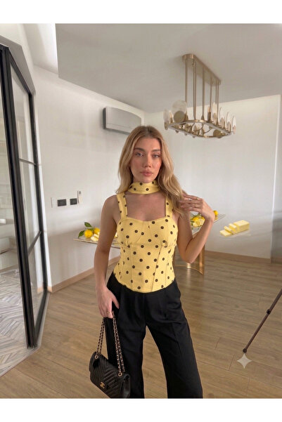 solena sln بلوزة نسائية فاخرة منقطة مع وشاح