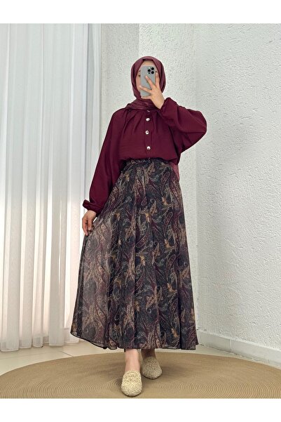 Holehola Miracle Patterned Lined Chiffon Skirt-Pa218 Plum