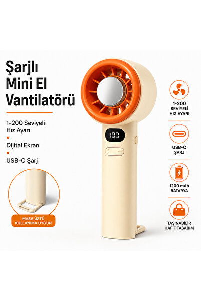 SMAYLİNG Şarjlı Mini El Vantilatörü Dijital Ekranlı 1-200 Seviyeli Hız Ayarlı...