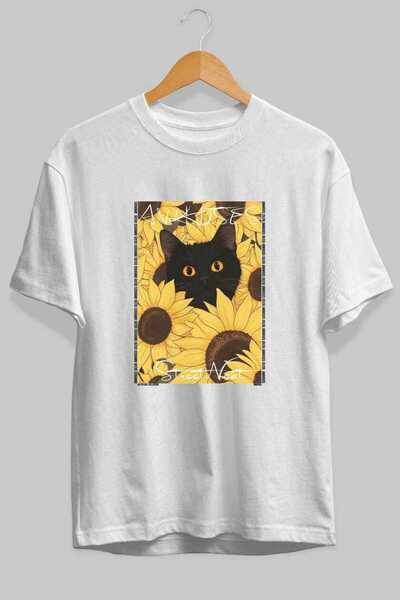 Ankhises Μπλουζάκι Cat For Love 68 με στάμπα γάτας μπροστά, λευκό, oversized,...
