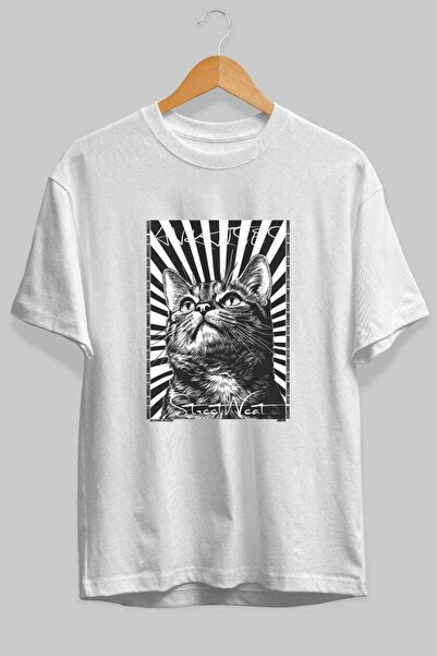 Ankhises For the Love of Cats 91 Front Cat Printed White Oversize T-Shirt 100...