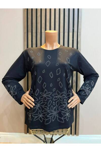 AKMAVİ Women's Combed Cotton Blouse for Middle-Aged and Older Women with Flor...