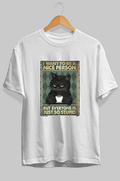 Ankhises T-shirt "For the Love of Cats 105" με στάμπα γάτας, λευκό, oversized...