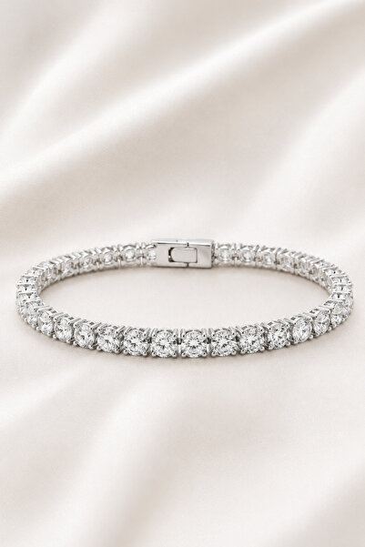 OEM Brățară Tennis Placată cu Aur Alb 18 cm, 5 mm, Cristale Zirconia Premium,...
