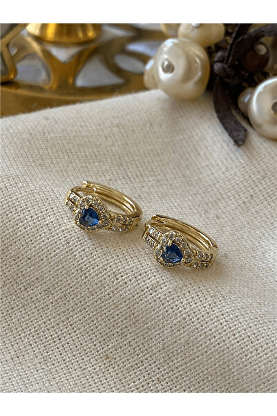 XUPING JEWELRY Xuping 14K Mavi Kalpli Mini Halka Küpe