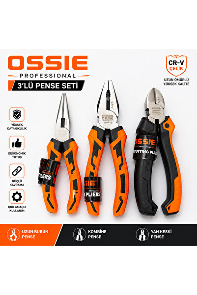 SENBANG OSSIE Professional 3’lü Pense Seti Uzun Burun Pense Kombine Pense Yan...