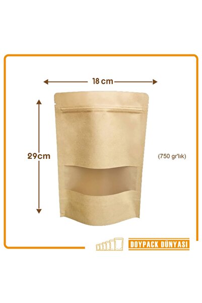 DOYPACK Kraft pencereli 18x29cm (750 gr'lık) 100 Adet
