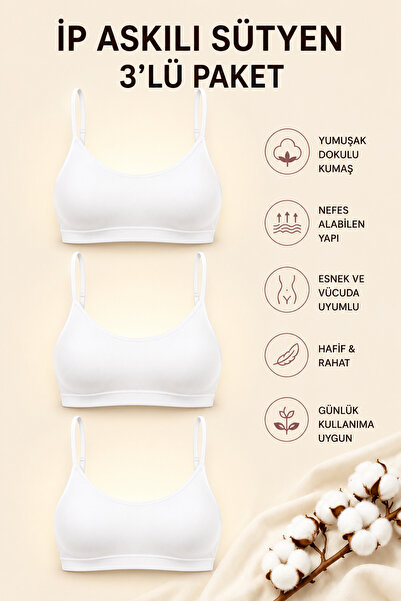 Mudcosıo Women's Strap Padded Bra 3-Pack Cotton Flexible Comfortable Bralette...