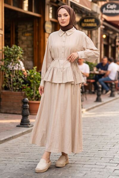 Generic Brand Women's Mink Shirt Collar Skirt Hem Gathered Tunic Skirt Combin...