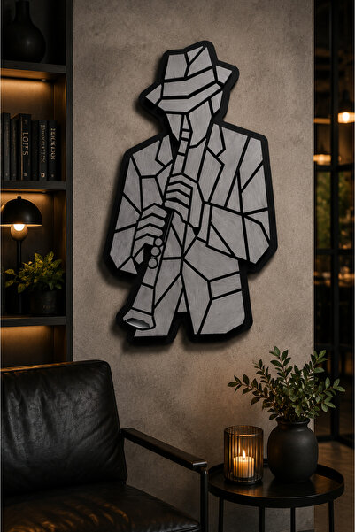 Geometrik Müzisyen Ahşap Duvar Tablosu Katmanlı MDF Modern Dekoratif Salon Tablosu