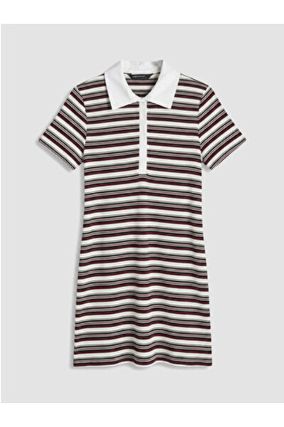 LC Waikiki New Season Black Polo Collar Striped Dress