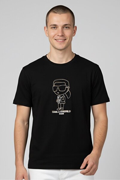 Karl Lagerfeld Men Crew Neck Short Sleeve Graphic Print T-Shirt, Black