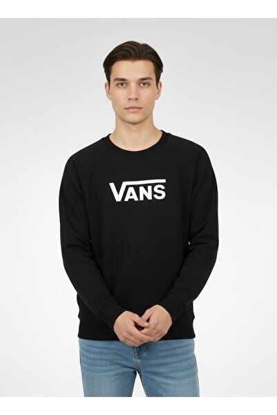 Vans سويت شيرت رجالي بأكمام طويلة وشعار العلامة التجارية ورقبة دائرية، أسود