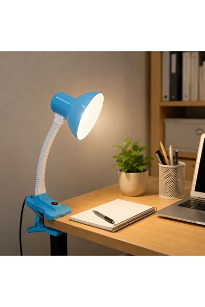 idei Lampă de Birou cu Cleme, 36 cm, Albastru, cu Gât Flexibil, pentru Studiu...