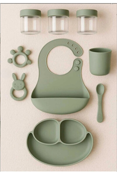 Aless Silicone Baby Feeding Set, Bpa-Free, 9 Pieces, Vacuum Base, Mint Green,...
