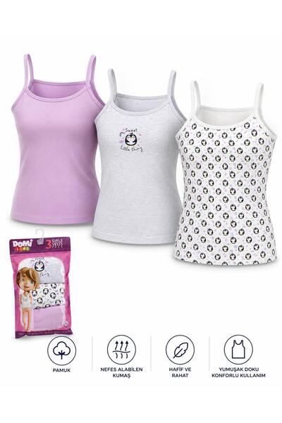 DOMİ Ki̇ds Girls' Laundry Cotton Colored Undershirts 3-Pack