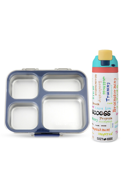 Eazy Kids Stainless Steel Bento Lunch Box 945ml w/ Stainless Steel Water Bott...
