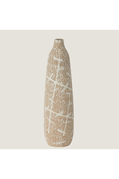 Chakra Dune Dar Form Taş Görünümlü Vazo Bej/Beyaz Küçük (13X13X45Cm) Natural