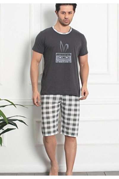 Serena Pijama bărbat , mânecă scurtă și pantaloni 3/4- culoarea gri inchis