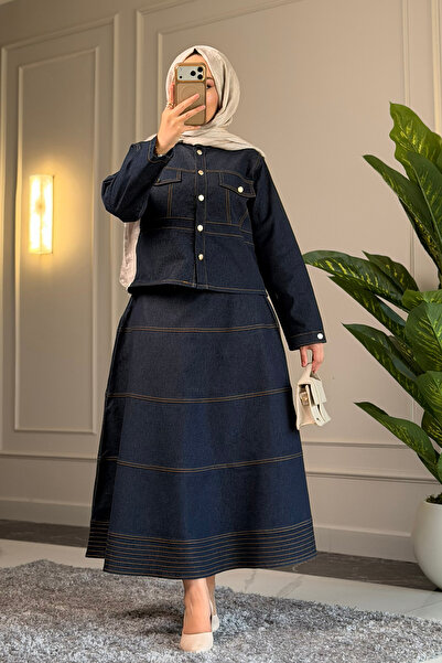 Suede Style 6391 - Comfortable Casual Cardigan Denim Skirt Set