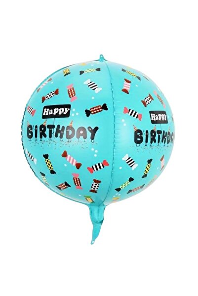 Flippy Balon din Folie Metalizată 4D, Model Happy Birthday cu Bombonele, bleu