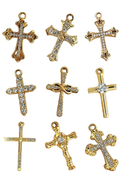 OEM Colier cu pandantiv cruce din aliaj, set 10 buc, pentru femei