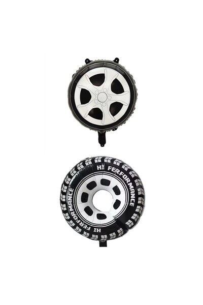Flippy Set 2 Baloane din Folie Metalizată, Model Roți de Mașină, Negru, 75-80 cm
