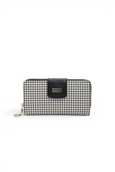 Silver Polo Black - Black Houndstooth Plaid Women's Wallet and Card Holder Sp928