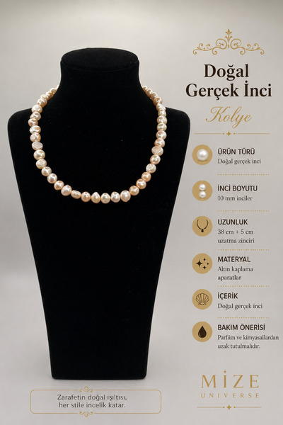 mize Doğal Gerçek İnci Kolye 10 mm Damla İnci Tasarımı