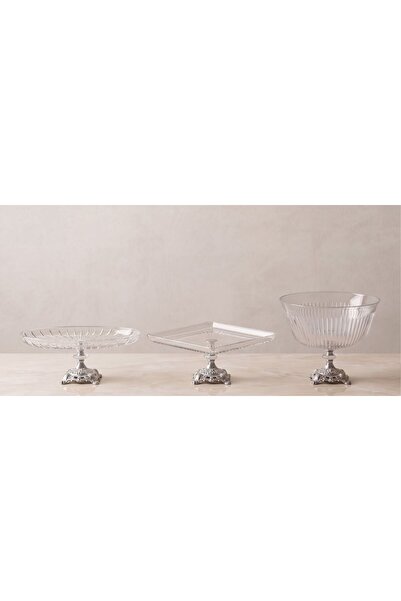 ASSA BAZAAR 3-Piece Glass Serving Set with Gold Feet, Decorative Serving and ...
