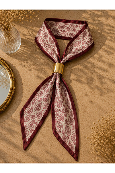 CYB STUDİO Burgundy Patterned Women's Scarf with Buckle