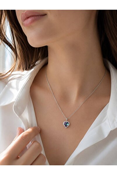 SHINELUC Women's Steel Necklace with Heart Stone - Stylish & Everyday Use